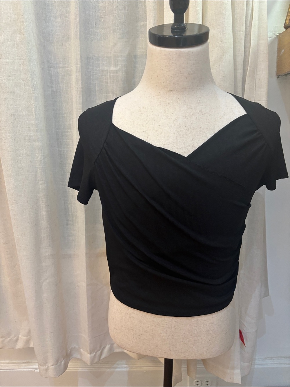 Women’s Black Short Sleeve Draped Wrap Top